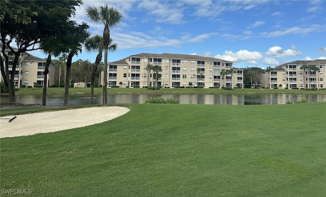 view of community featuring a yard and a water view