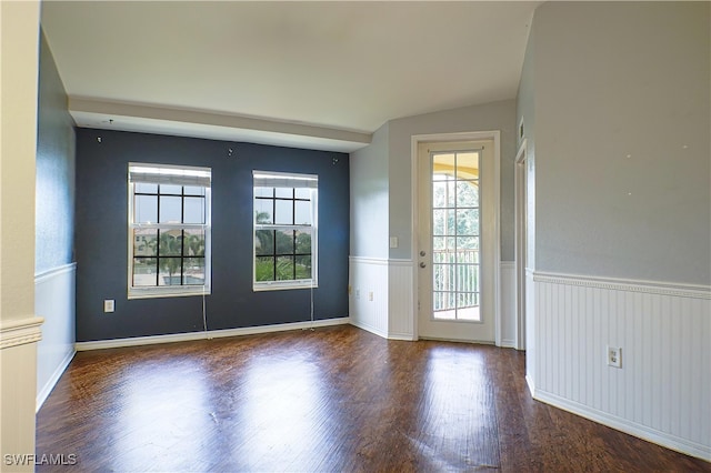 unfurnished room with dark wood-type flooring and a healthy amount of sunlight