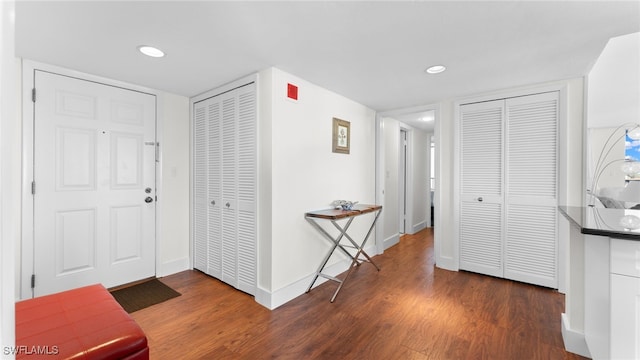 foyer entrance featuring dark hardwood / wood-style floors