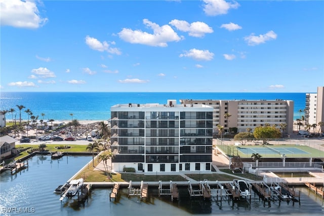 exterior space featuring a water view