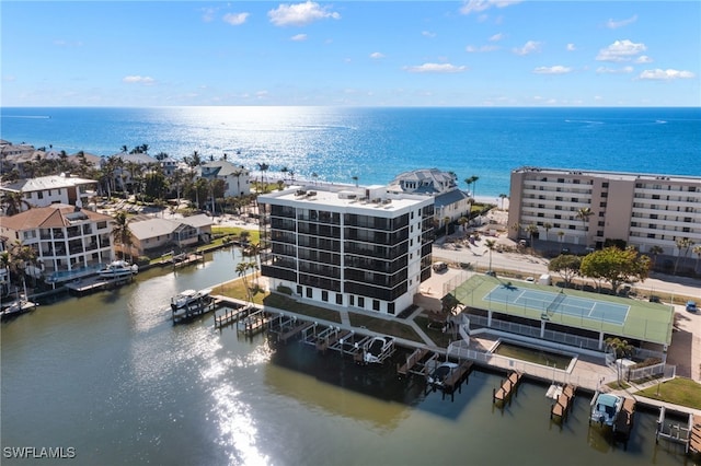 aerial view with a water view