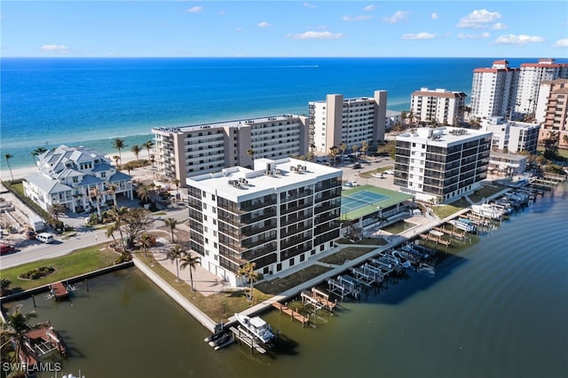 aerial view featuring a water view