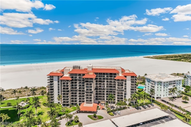 property view of water featuring a beach view