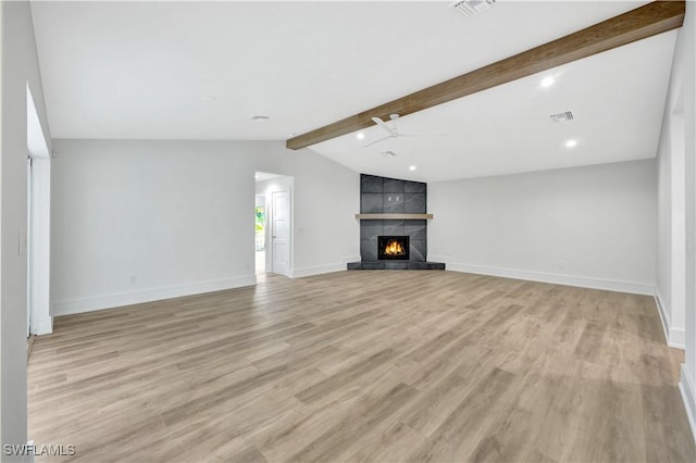 381 Norwood Ct, Fort Myers, FL 33919 - unfurnished living room with light wood-type flooring, baseboards, a tile fireplace, and recessed lighting