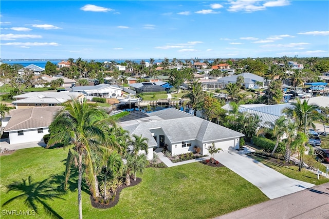 aerial view featuring a water view