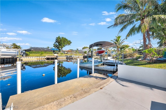 view of dock with a water view