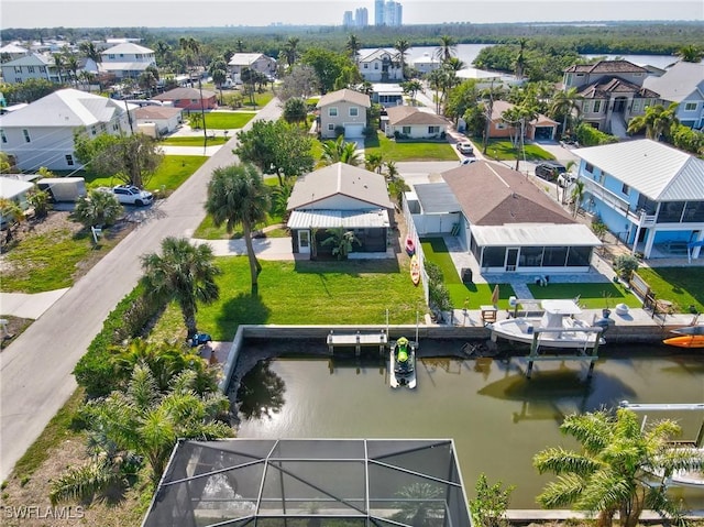 aerial view with a water view