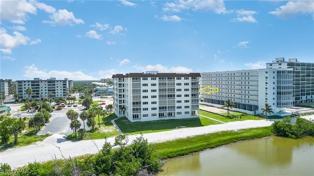 exterior space with a water view