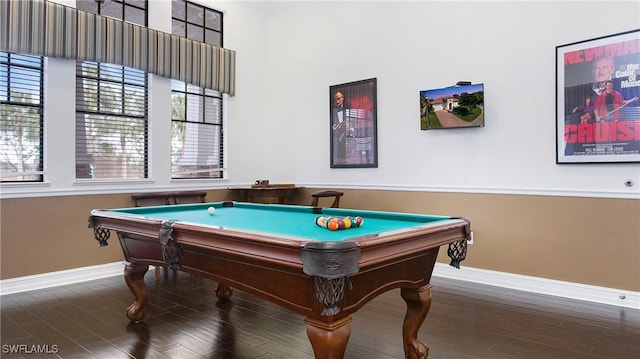 playroom with hardwood / wood-style flooring and pool table