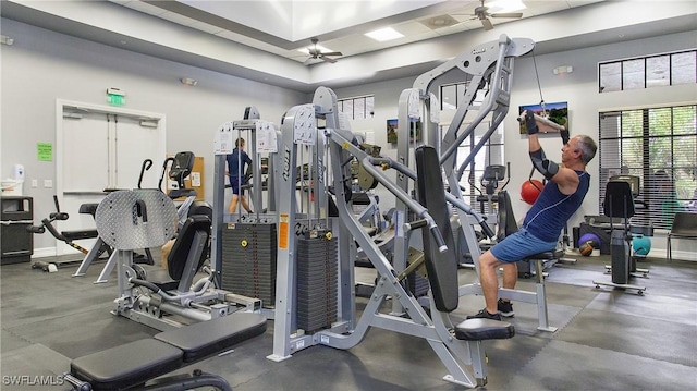 gym with ceiling fan