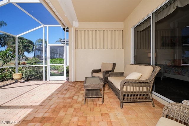 view of patio / terrace featuring a lanai and an outdoor hangout area