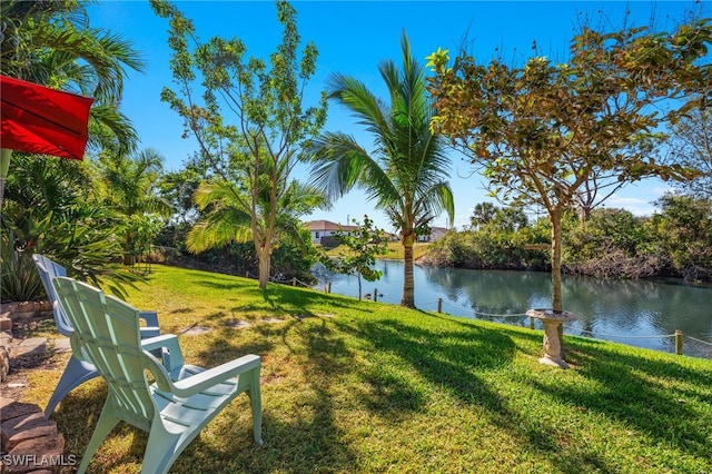 view of yard with a water view