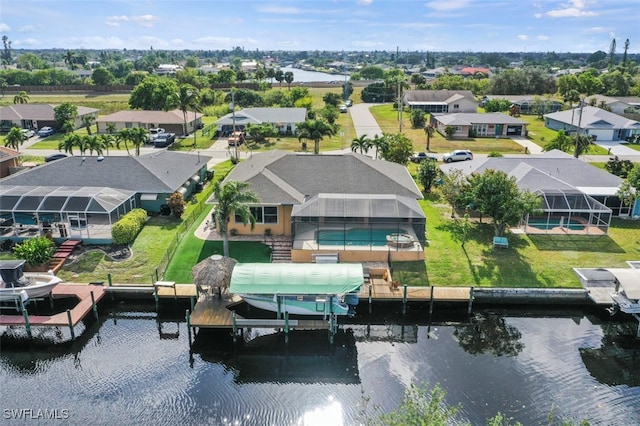 aerial view with a water view