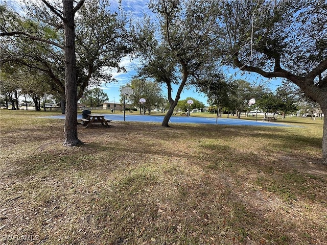 view of yard with basketball hoop