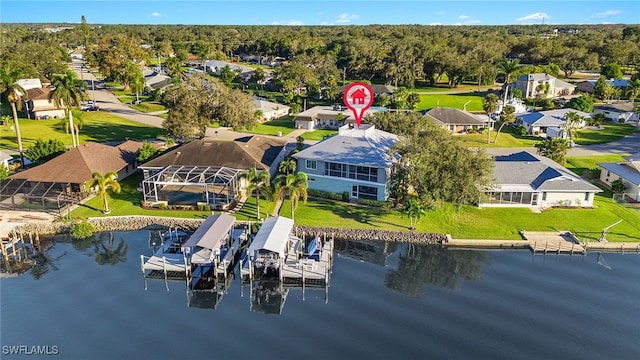 bird's eye view featuring a water view