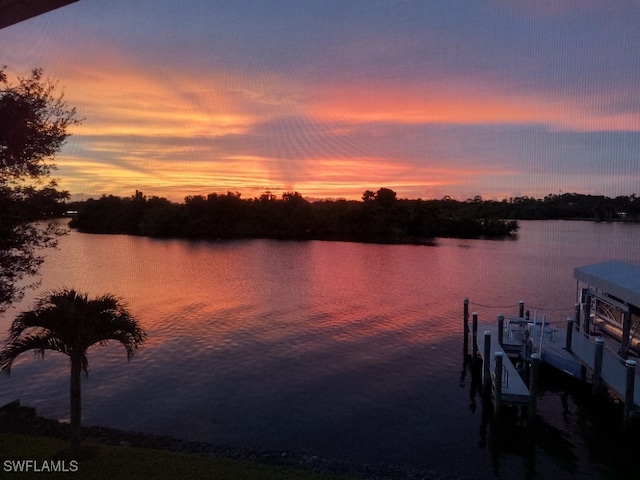 property view of water featuring a boat dock