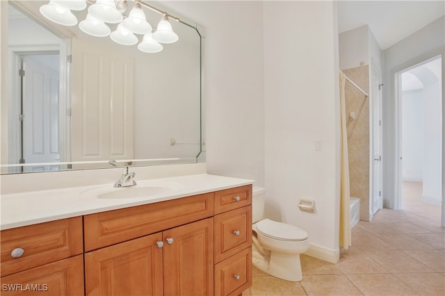 full bathroom with tile patterned floors, vanity, shower / bathtub combination, and toilet