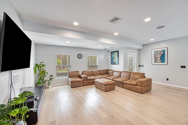 living room with light wood-type flooring