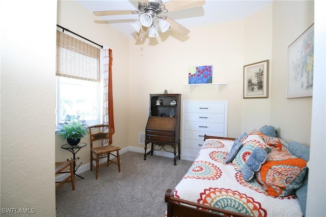 bedroom with carpet flooring and ceiling fan