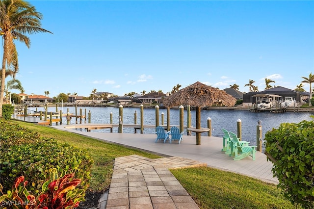 view of dock with a water view