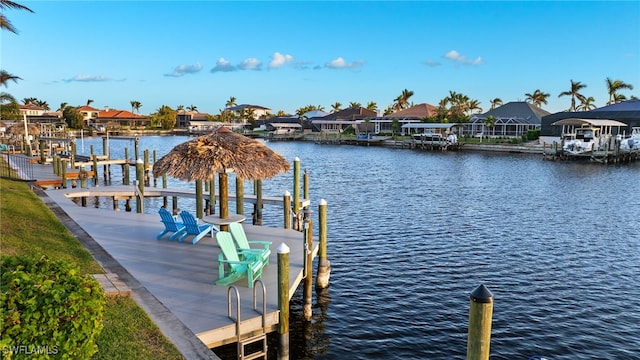 dock area with a water view