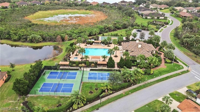 aerial view with a water view