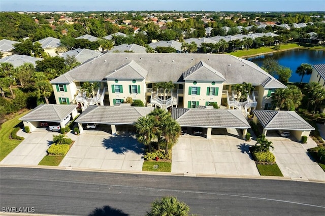 aerial view with a water view