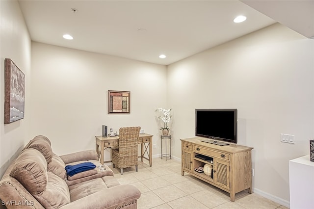 living room featuring light tile patterned floors