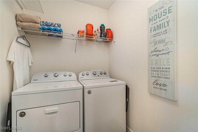 laundry room with laundry area and washing machine and clothes dryer