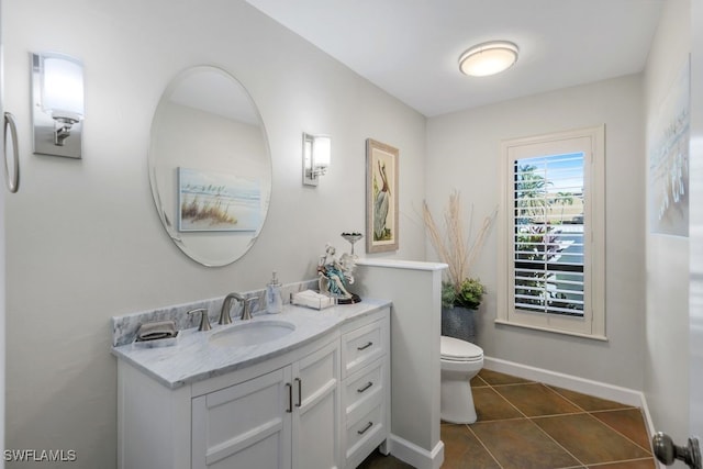 bathroom featuring tile patterned flooring, vanity, and toilet