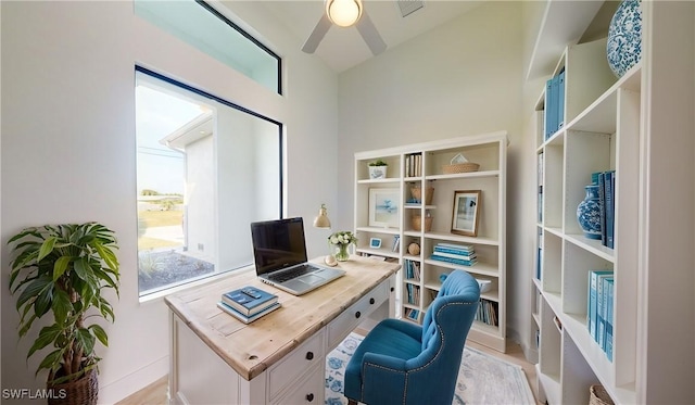 home office featuring ceiling fan