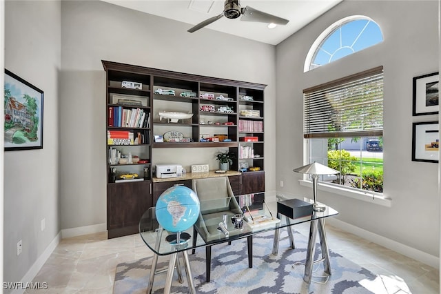 office area featuring ceiling fan