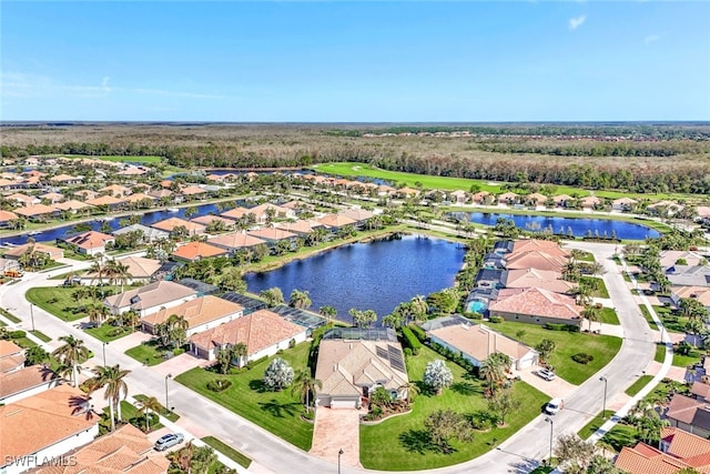 aerial view with a water view