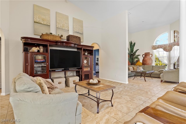 view of tiled living room