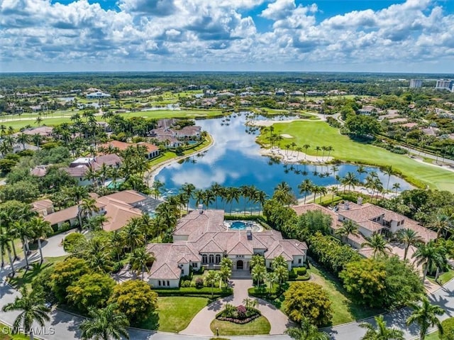 aerial view with a water view