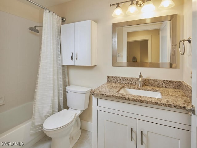 full bathroom featuring tile patterned flooring, vanity, shower / bath combo, and toilet