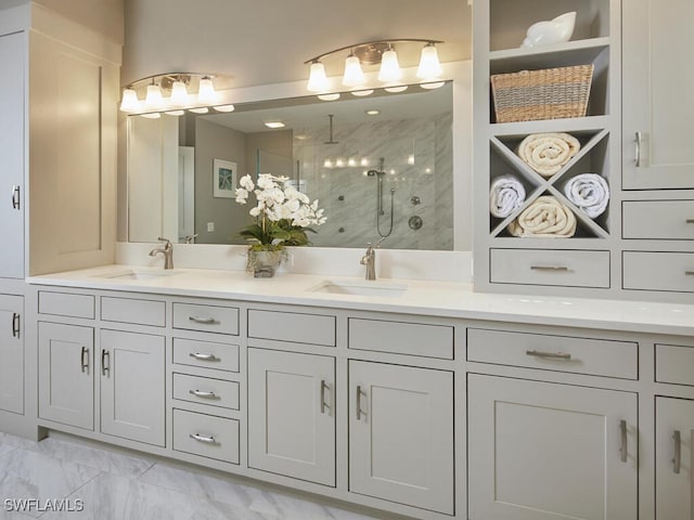 bathroom with vanity and walk in shower