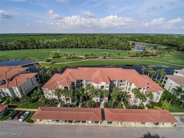 aerial view with a water view