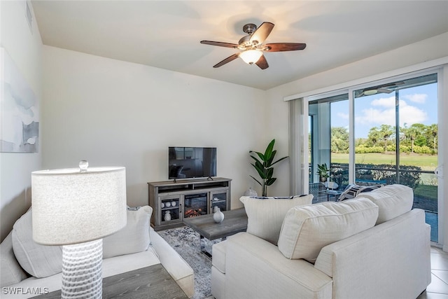 living room with ceiling fan