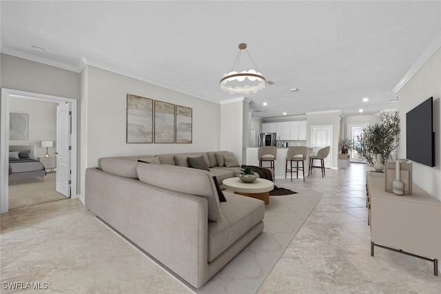 living room featuring ornamental molding