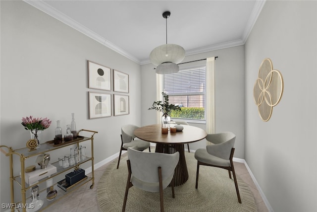 tiled dining room with ornamental molding