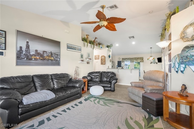 living room with ceiling fan