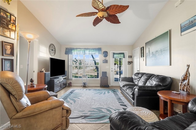 1744 SW 15th St, Cape Coral, FL 33991 - living room featuring lofted ceiling and a ceiling fan