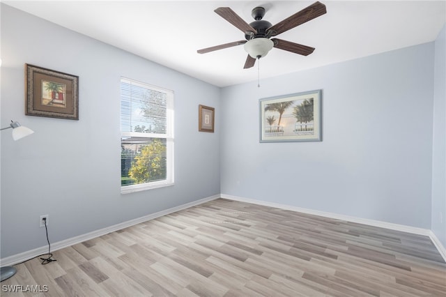 unfurnished room featuring ceiling fan and light hardwood / wood-style flooring