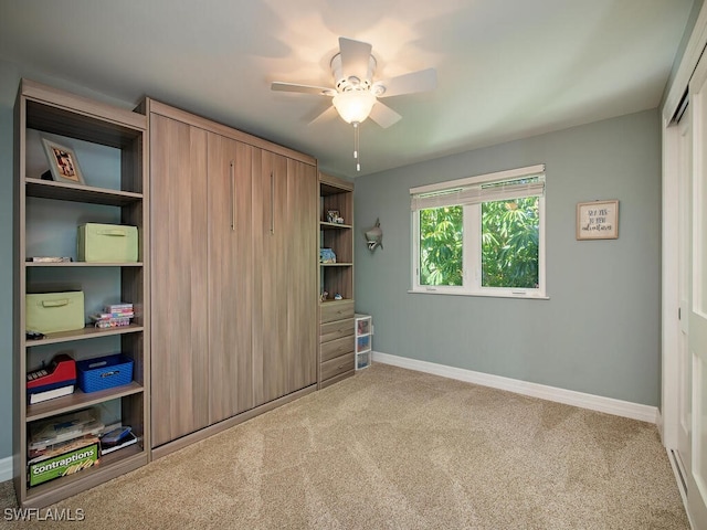 bedroom featuring carpet flooring and ceiling fan