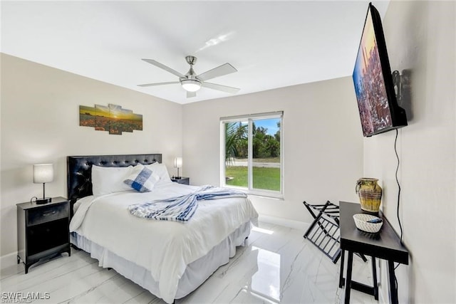 bedroom featuring ceiling fan