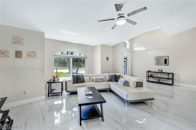 living room featuring ceiling fan