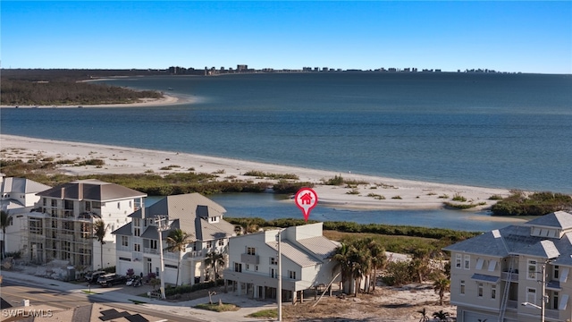 exterior space featuring a view of the beach