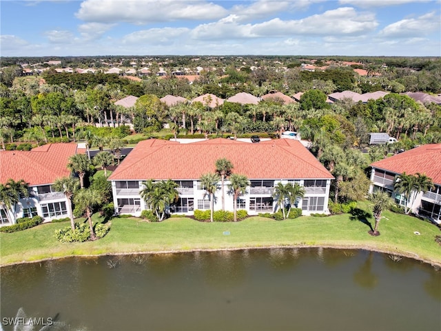 aerial view with a water view