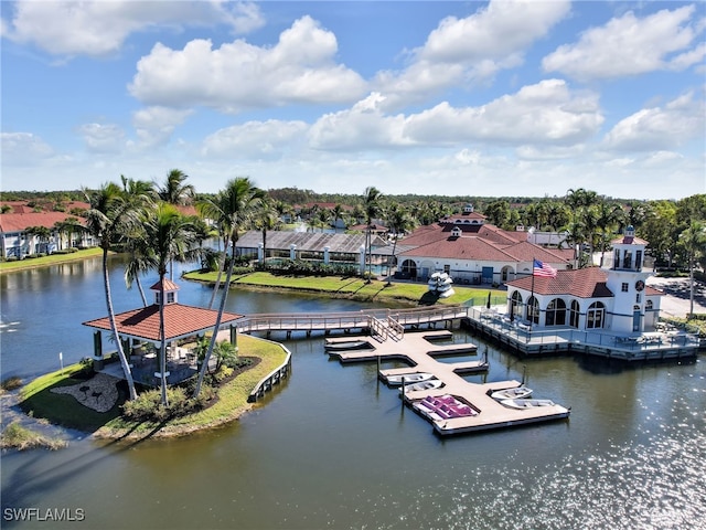 view of dock with a water view